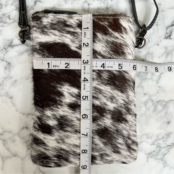 Myra Bag Black Brown Genuine Cowhide Fur Leather Crossbody Bag - Picture 6 of 6